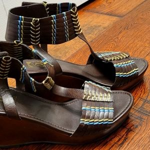 Brown multi color wedge sandals